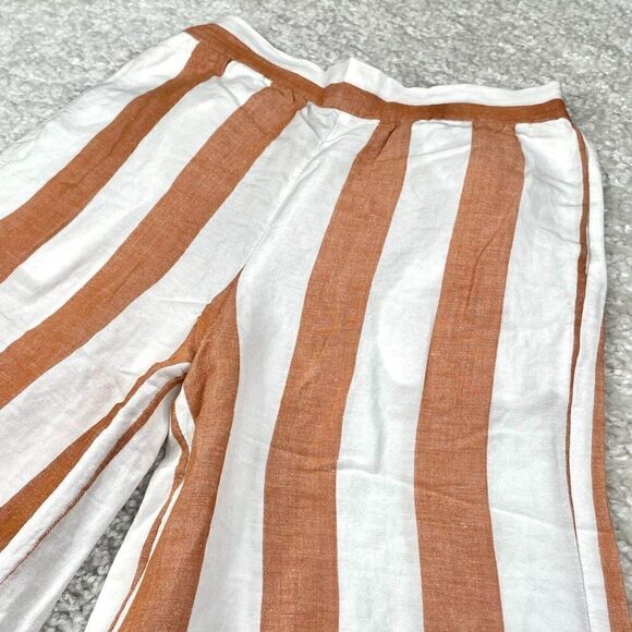 Madewell Linen Blend Brown/White Stripe Wide Leg Pant - Picture 8 of 11
